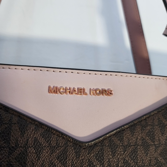 Michael Kors Pink and Brown Tote Bag with Spacious Design